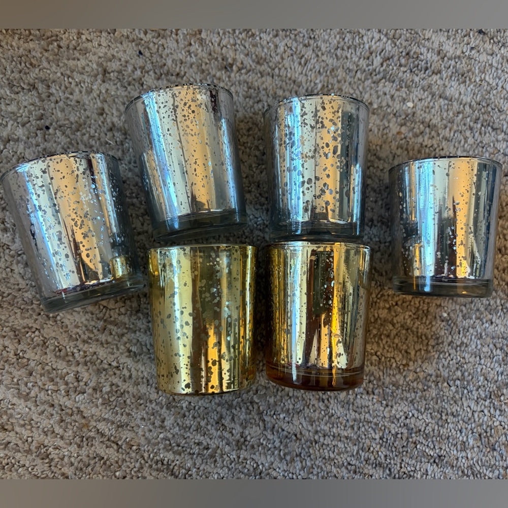 Mercury Glass Votive Candle Holders - Gold & Silver